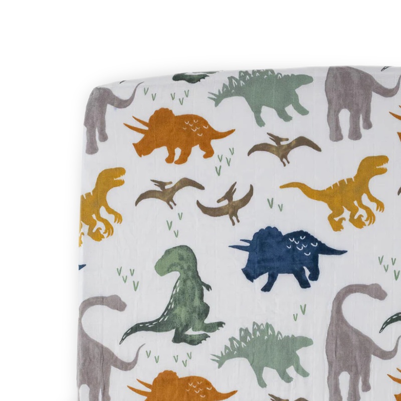 Cotton Muslin Crib Sheet – Dino Friends