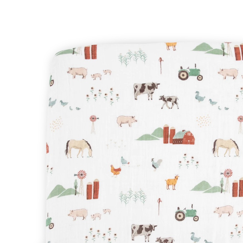 Cotton Muslin Crib Sheet – Farmyard