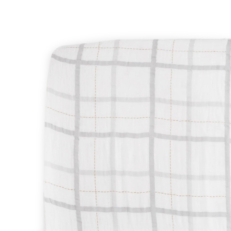 Cotton Muslin Crib Sheet – Grey Plaid