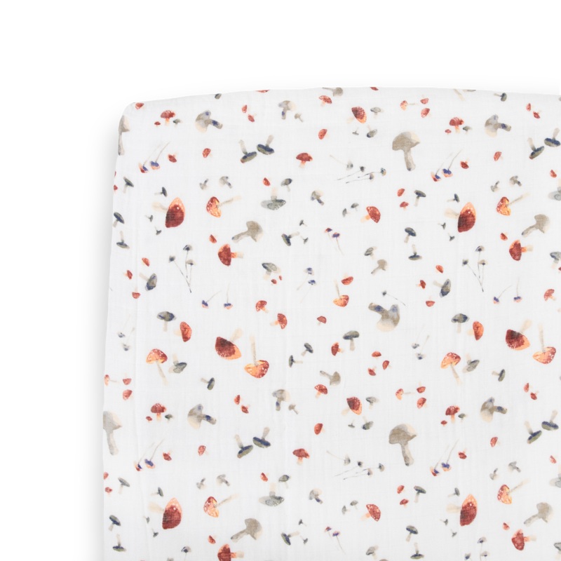 Cotton Muslin Crib Sheet – Mushrooms