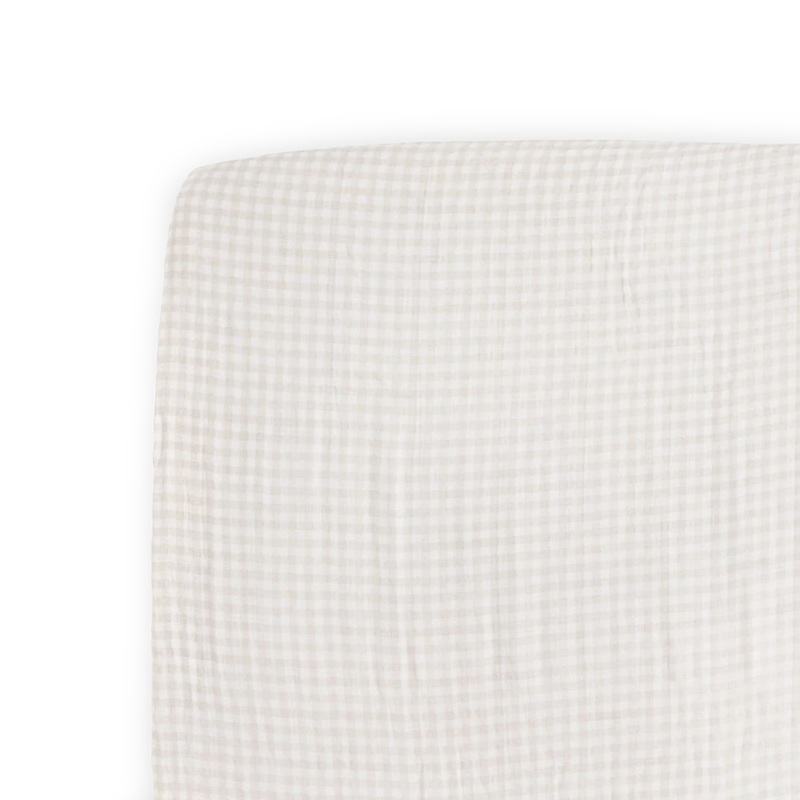 Cotton Muslin Crib Sheet – Tan Gingham