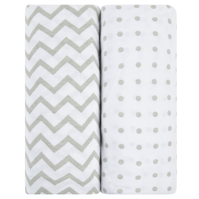 Bassinet Sheet Set – Grey Chevron & Polka Dot