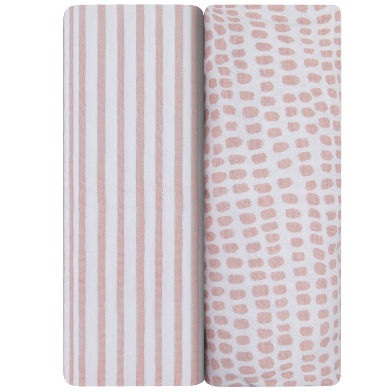 Waterproof Bassinet Sheet Set – Mauve Pink Stripes & Splash