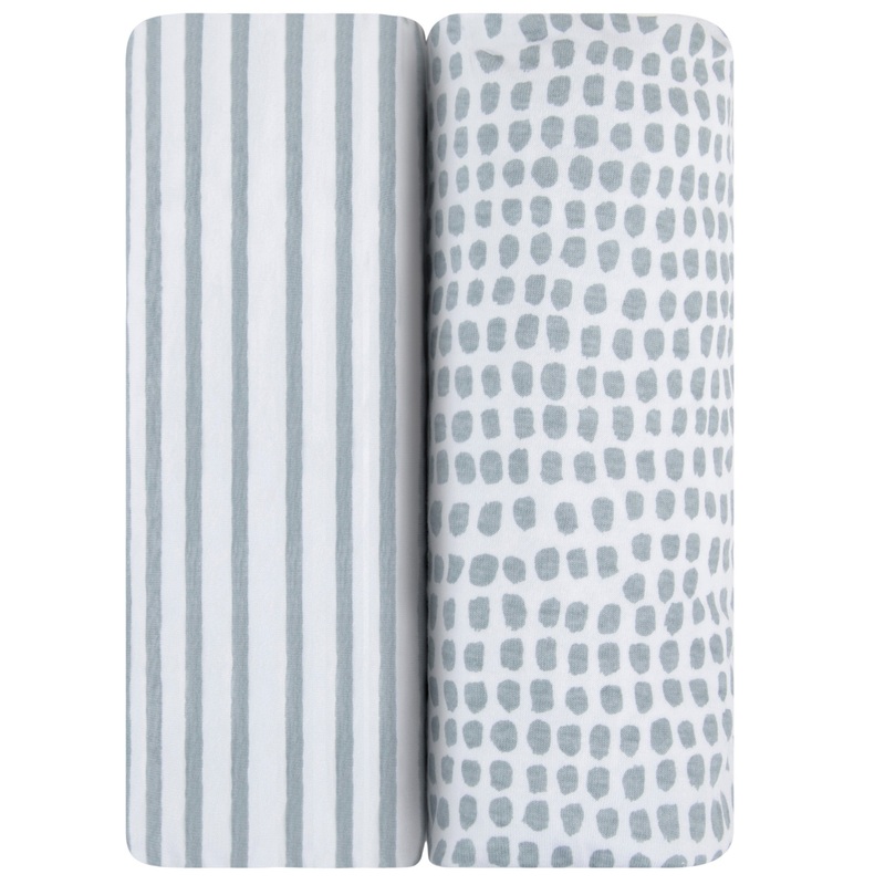 Waterproof Bassinet Sheet Set – Misty Blue Stripes & Splash