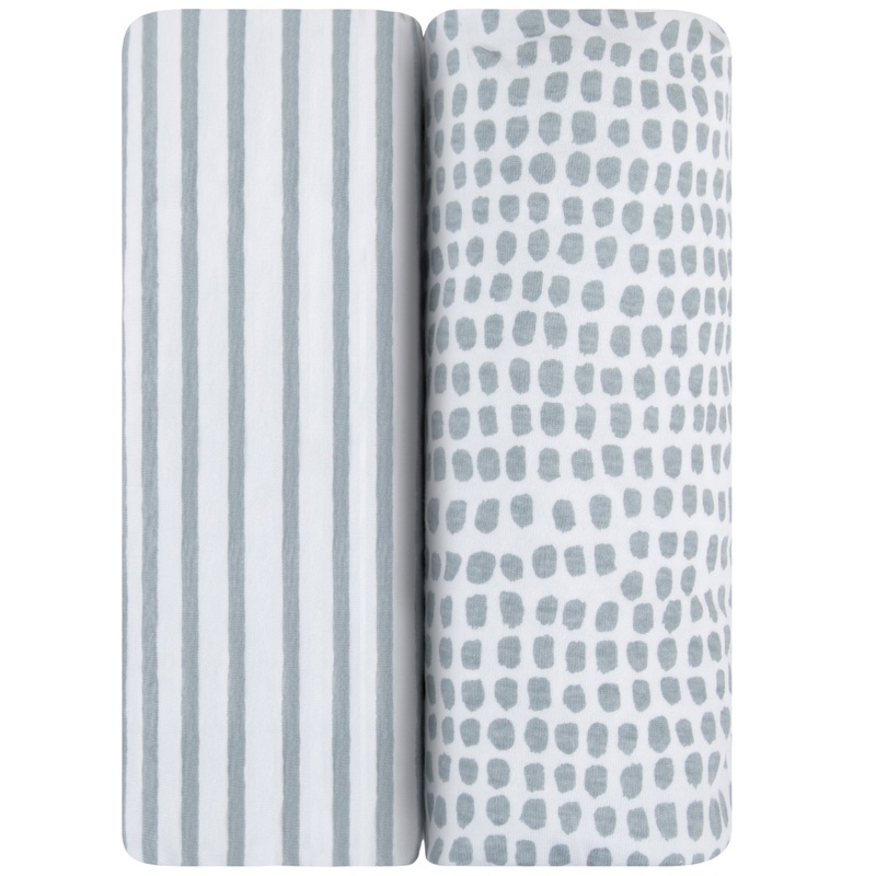 Waterproof Crib Sheet Set – Misty Blue Stripes & Splash