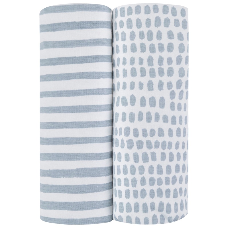 Waterproof Pack N Play I Portable Crib Sheet Set – Misty Blue Stripes & Splash