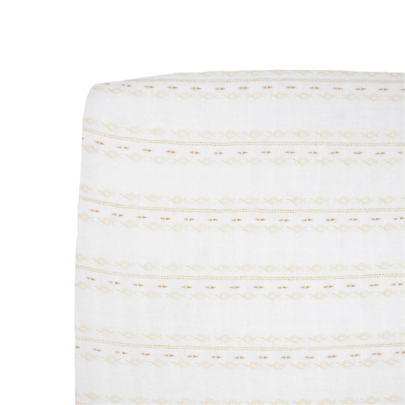 Cotton Muslin Crib Sheet – Gold Diamond-Stripe