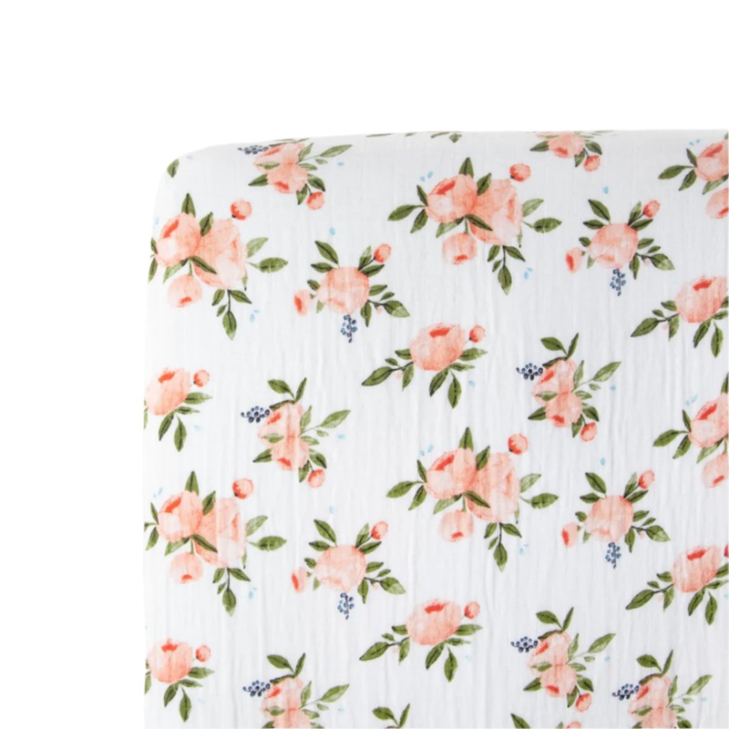 Cotton Muslin Crib Sheet – Watercolor Roses