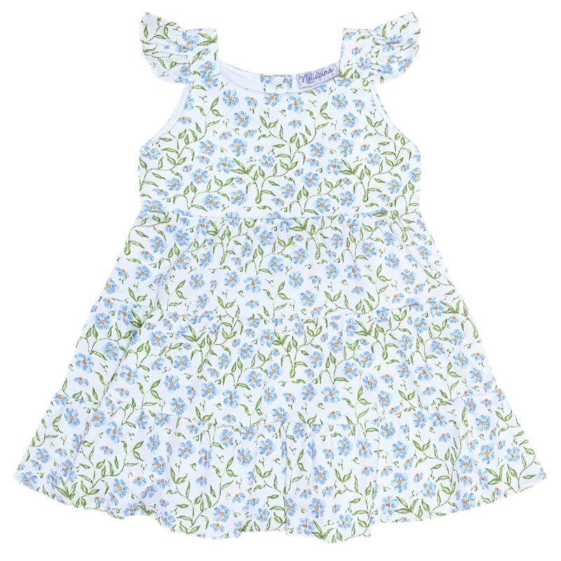 Blue Vines Print Ruffle Dress
