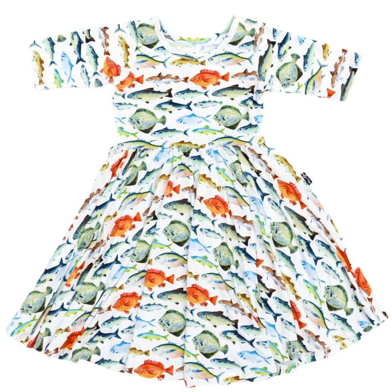 MID SLEEVE TWIRL DRESS- Fishy