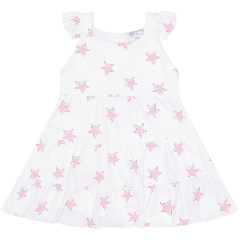 Pink Stars Print Ruffle Dress