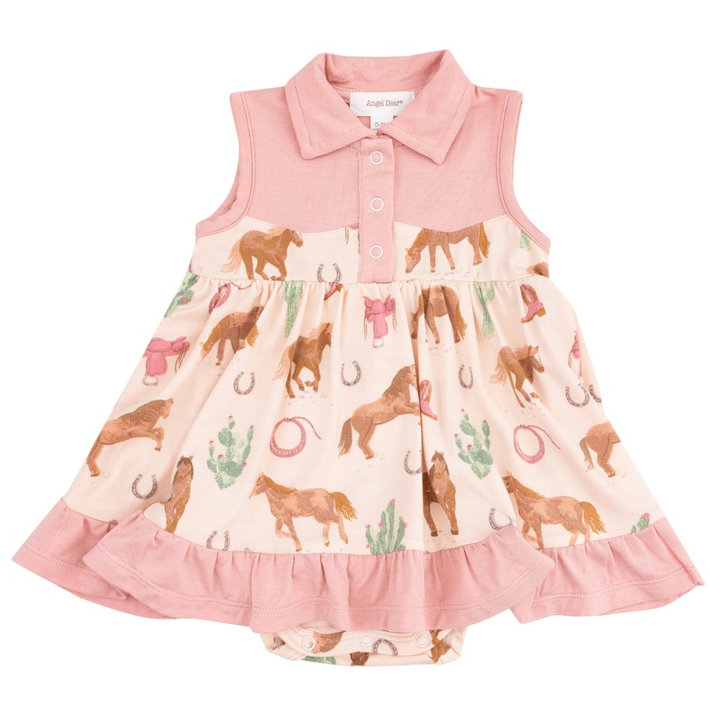 Cowboy Bodysuit Dress – Western Horses Pink