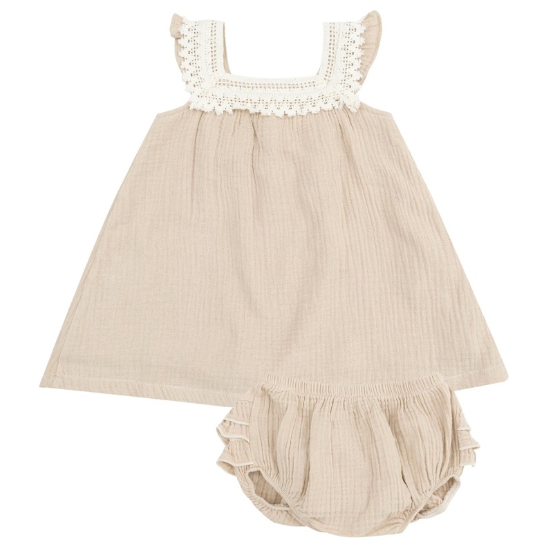 Sundress with Heart Crochet – Solid Muslin Oxford Tan
