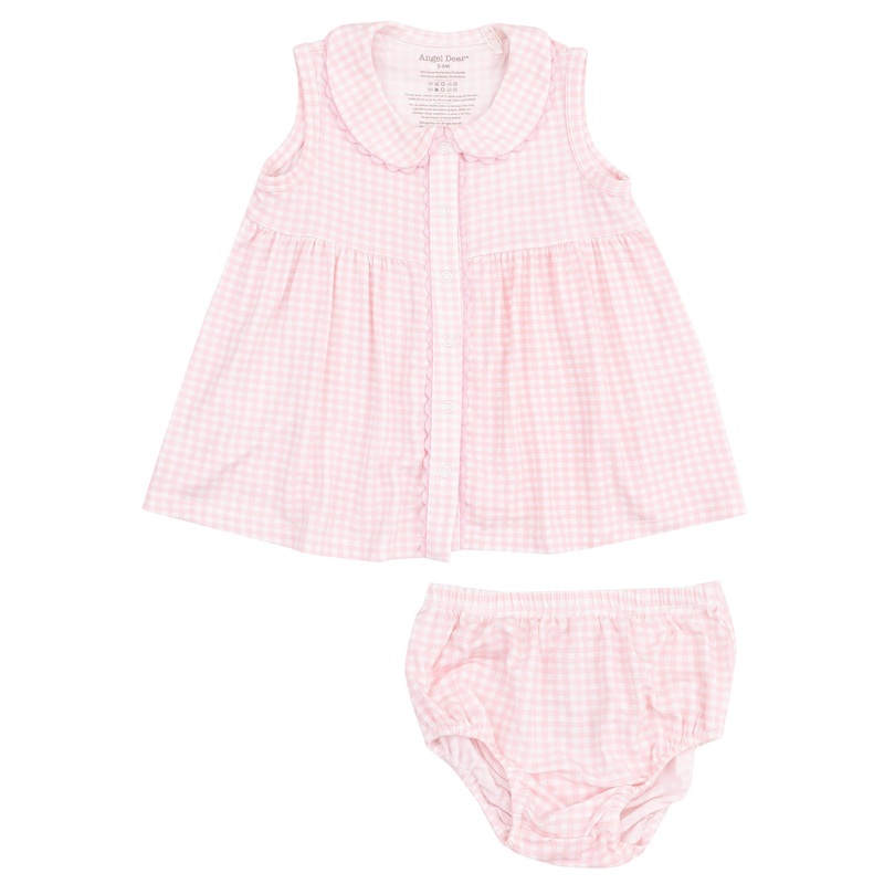 The Jill Peter Pan Button Front Dress with Ric Rac Trim and Diaper Cover – Mini Gingham Pink
