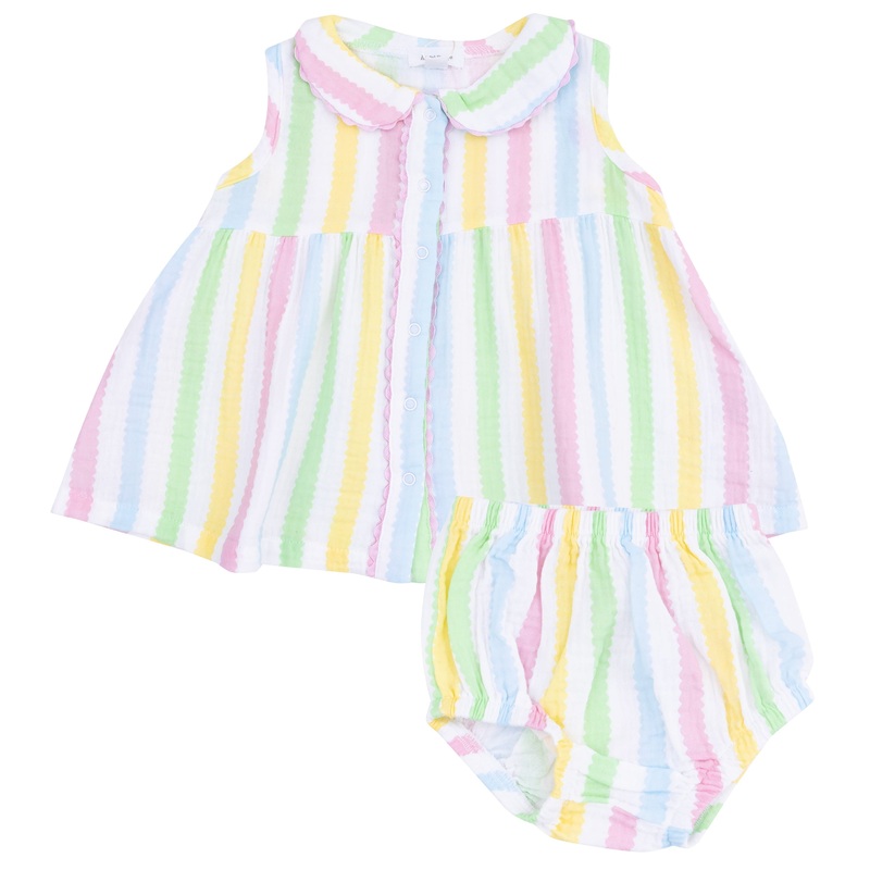 The Jill Peter Pan Button Front Dress with Ric Rac Trim and Diaper Cover – Ric Rac Stripe