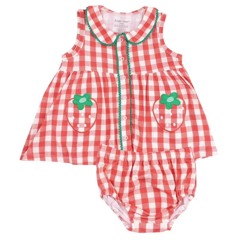 The Jill Peter Pan Button Front Dress with Ric Rac Trim – Strawberry Gingham
