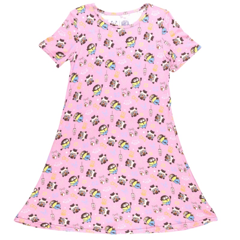 Despicable Me 4: Minions Always Popping Bamboo Girls’ Short Sleeve Dress