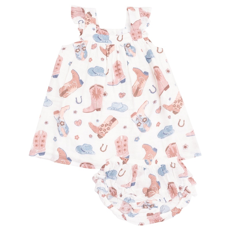 Sundress & Diaper Cover – Cowboy Boots Pink