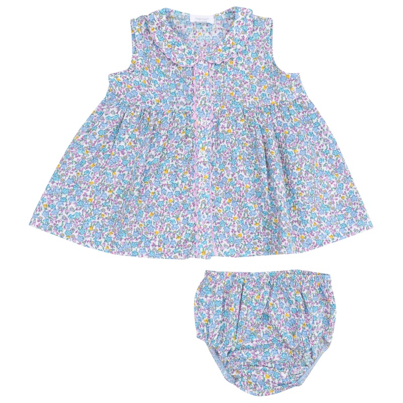 The Jill Peter Pan Button Front Dress with Ric Rac Trim and Diaper Cover – Flowers and Berries
