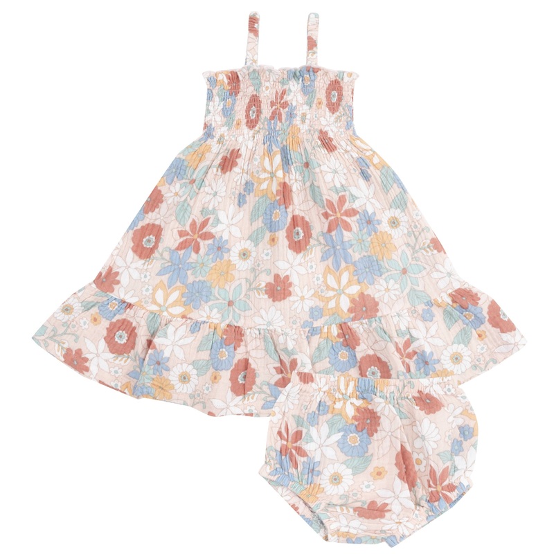 Tie Strap Smocked Sun Dress – Tropical Retro Floral