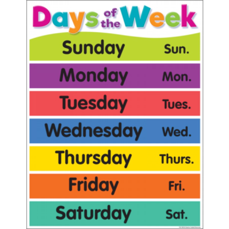 CHART: DAYS OF THE WEEK COLORFUL