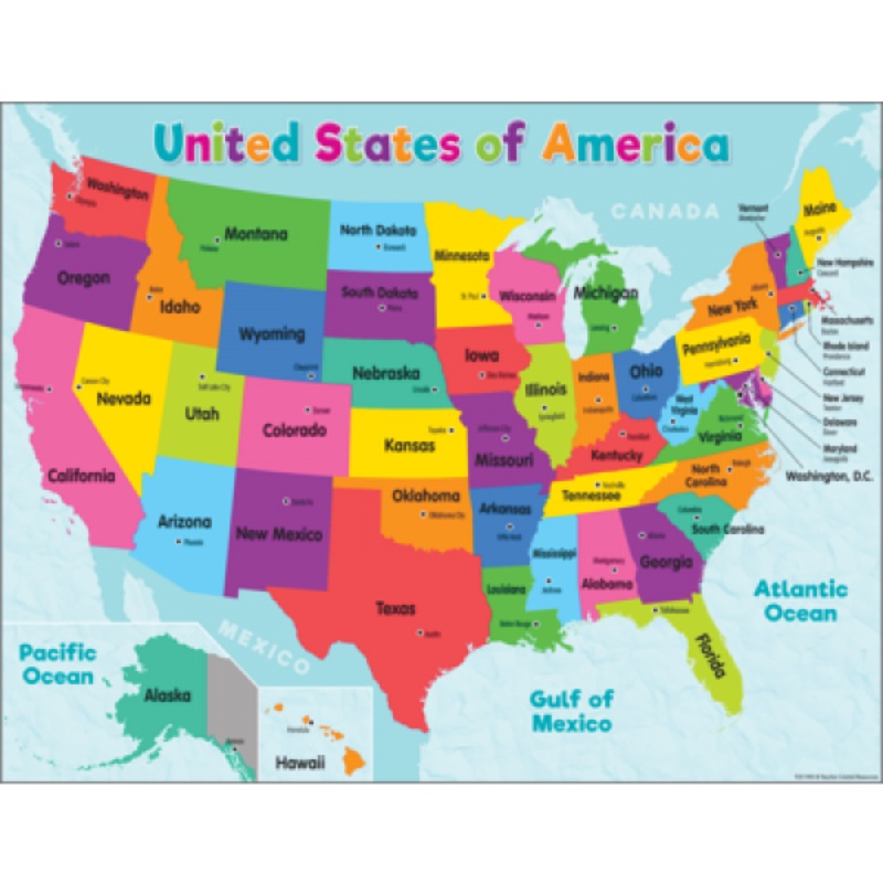 CHART: UNITED STATES OF AMERICA MAP COLORFUL