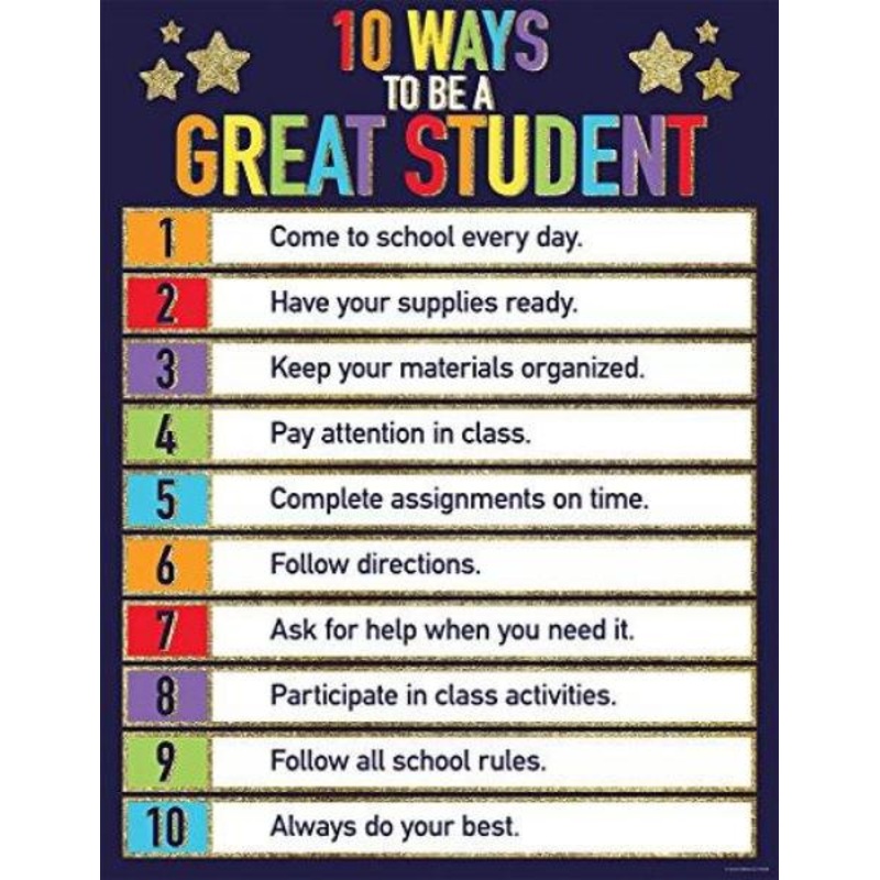 CHART: 10 WAYS TO BE A GREAT STUDENT GLITTER